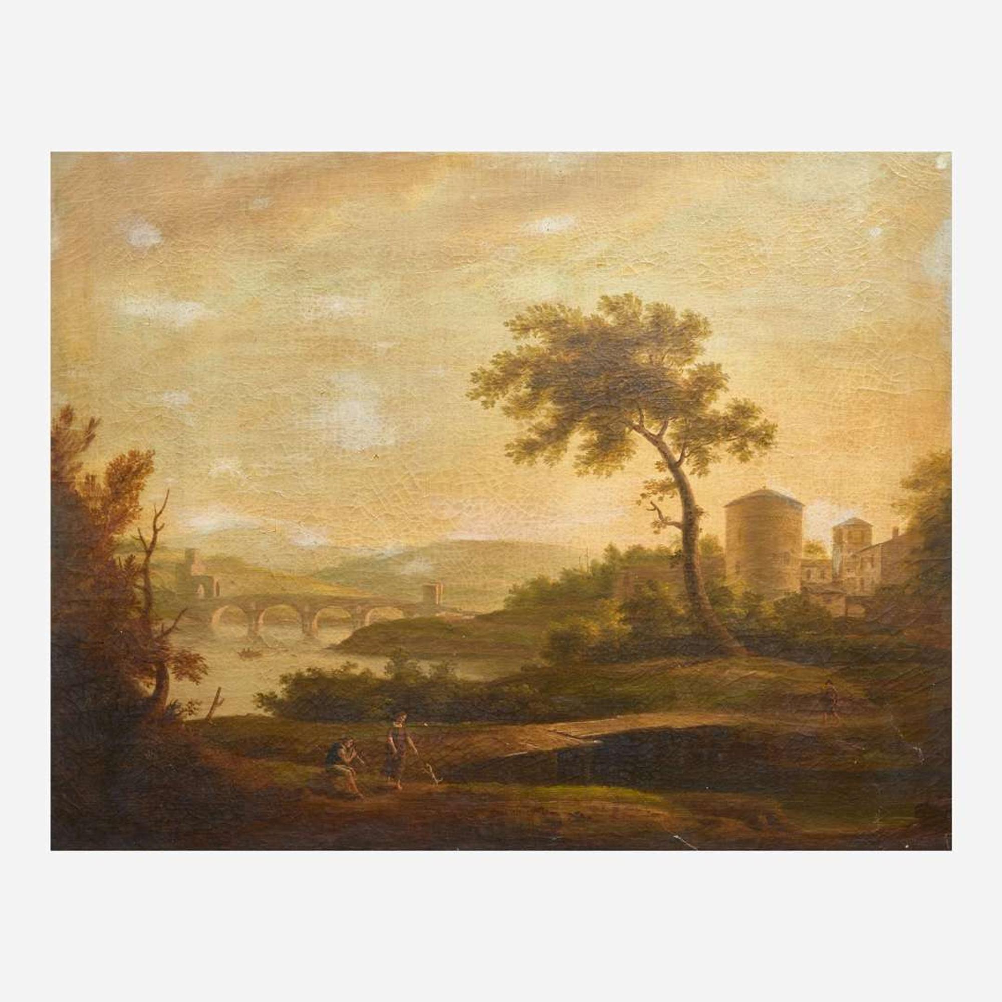 Continental School 19th century Two Works: Figures in Pastoral Landscapes