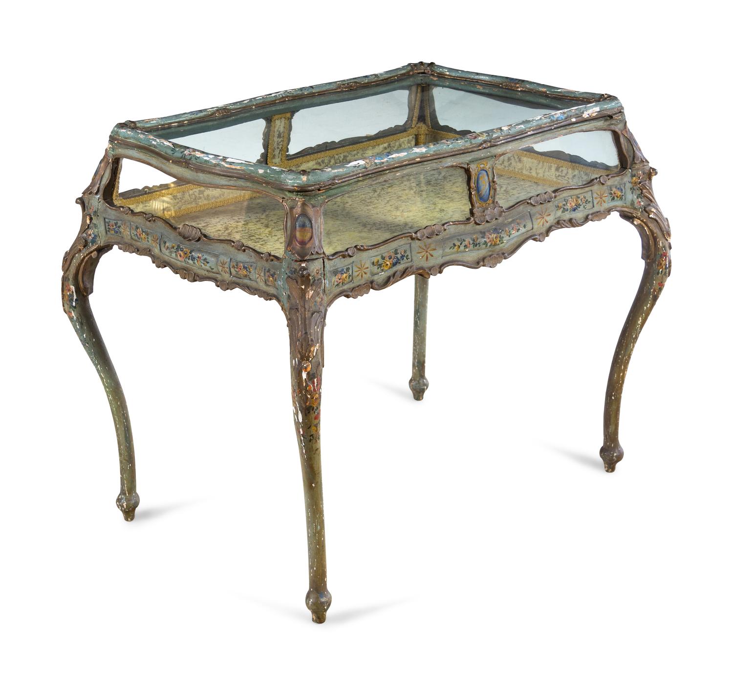 A Venetian Carved and Painted Vitrine Table