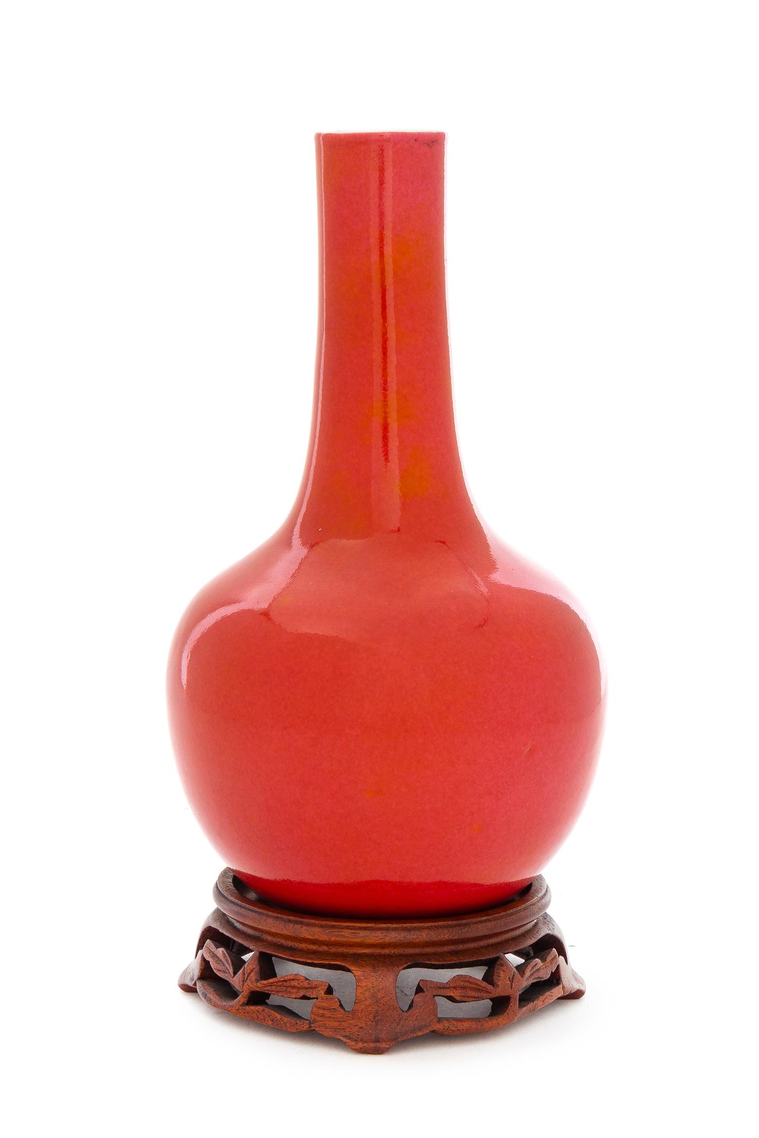 A Chinese Copper Red Glazed Porcelain Bottle Vase Height 8 inches. — 18TH/19TH CENTURY