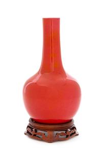 A Chinese Copper Red Glazed Porcelain Bottle Vase Height 8 inches. — 18TH/19TH CENTURY