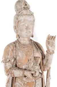 A Chinese Carved Wood Figure of Standing Guanyin