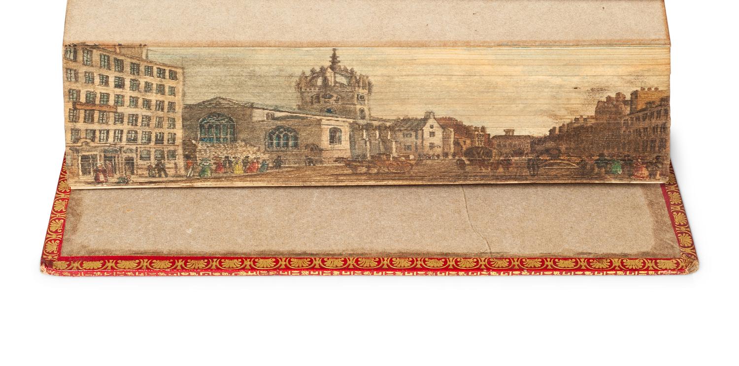 [FORE-EDGE PAINTING] – SCOTT, Walter (1771-1832). Tales of the Crusaders. – Vol. I-II, The Betrothed . – Vol. III-IV, The Talisman – Edinburgh & London: Archibald Constable and Co., Hurst, Robinson, and Co., 1825.