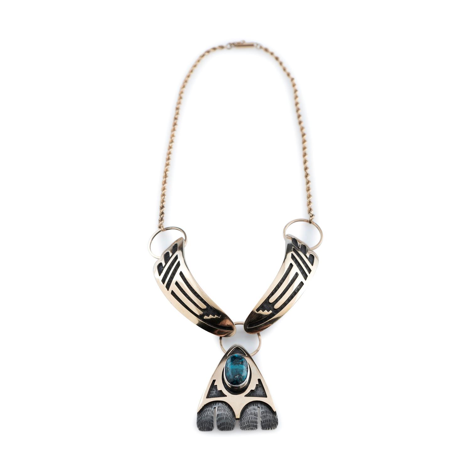Silver Link Necklace, with Gold Overlay and Turquoise