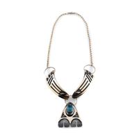 Silver Link Necklace, with Gold Overlay and Turquoise