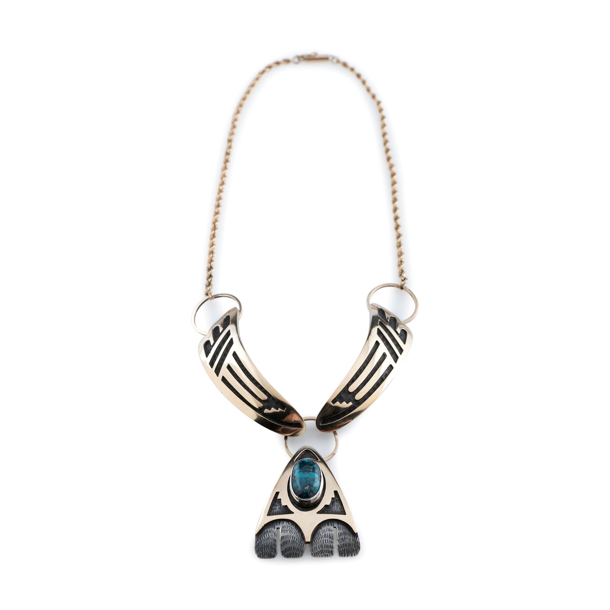 Silver Link Necklace, with Gold Overlay and Turquoise