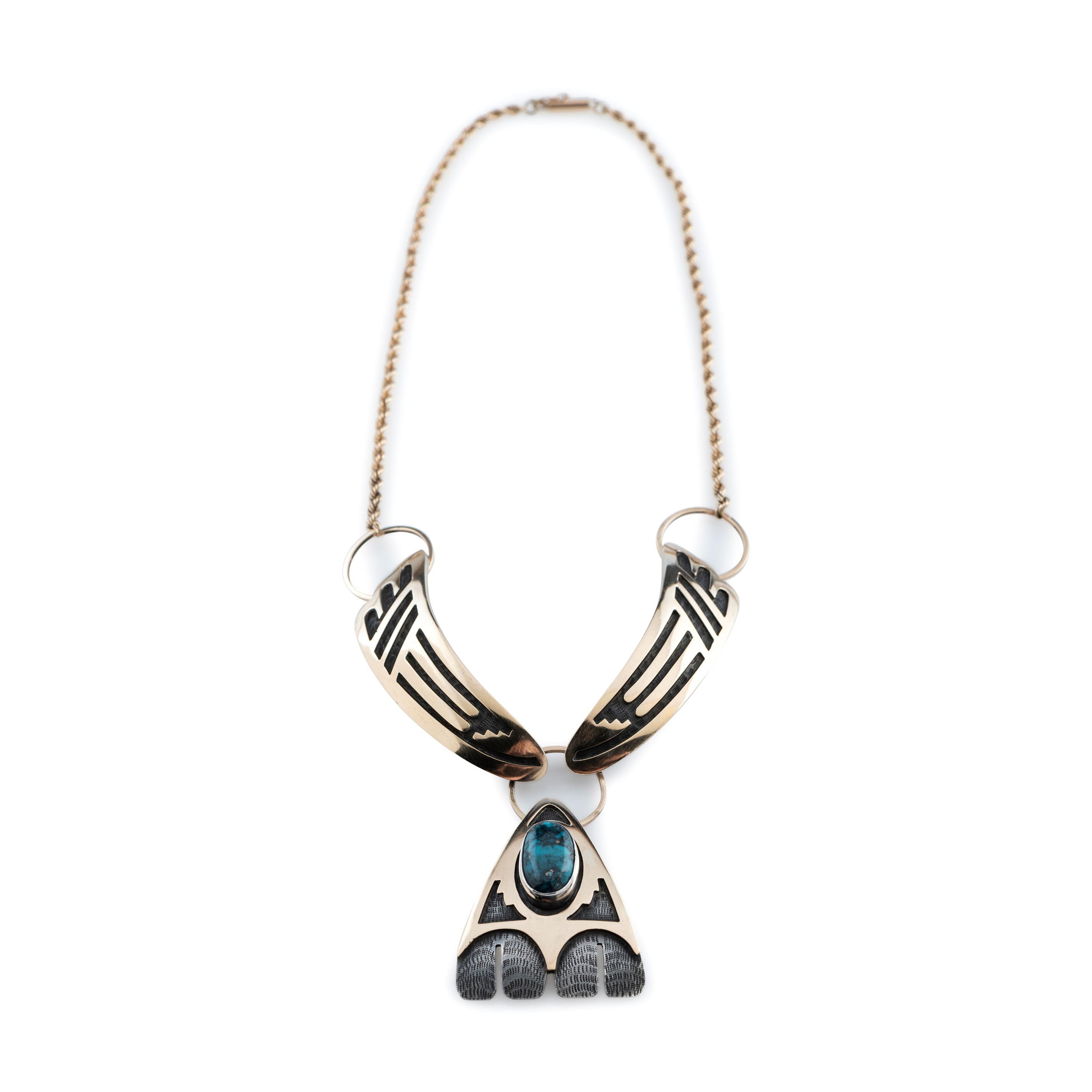 Silver Link Necklace, with Gold Overlay and Turquoise
