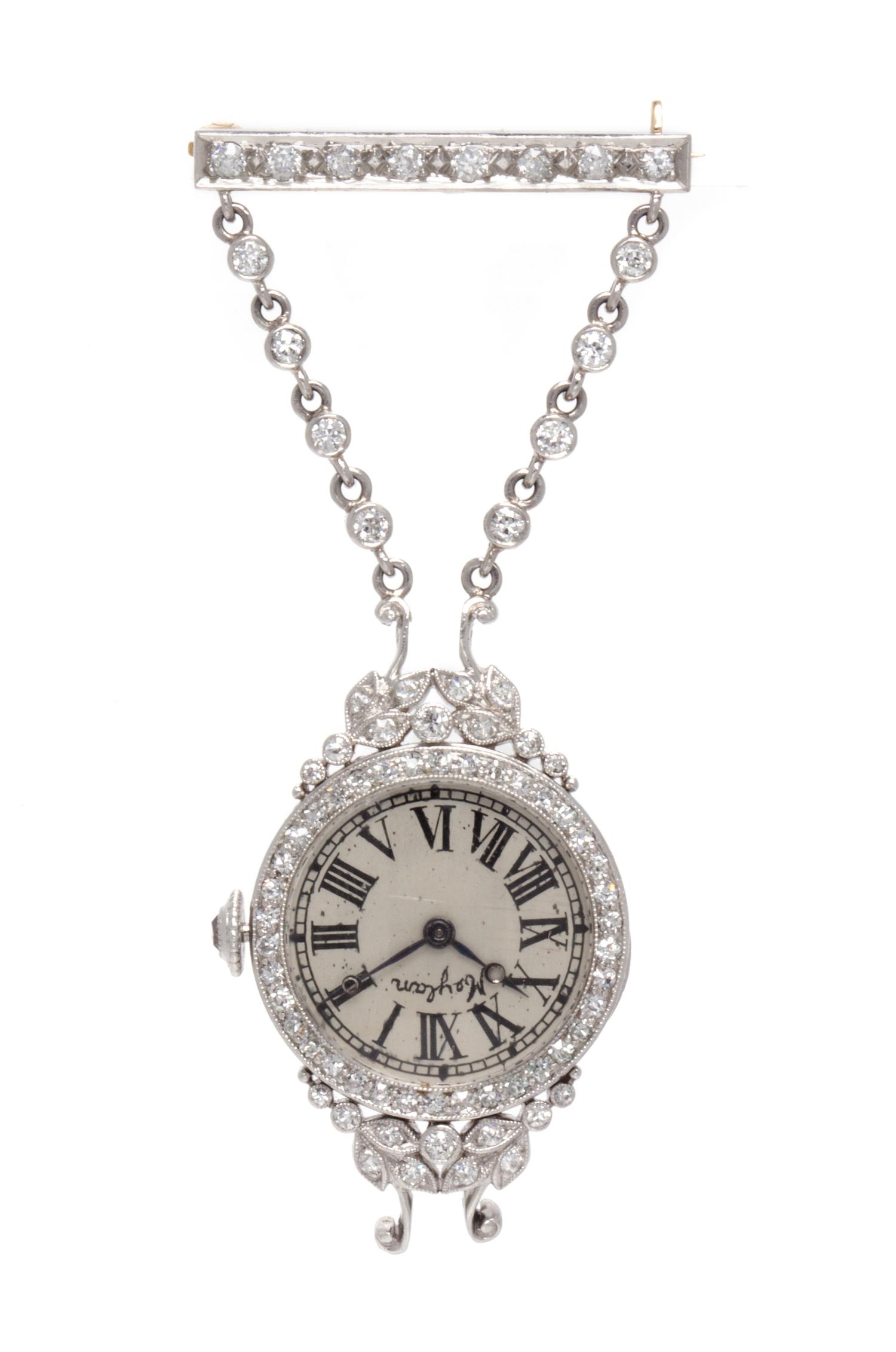 A Platinum and Diamond Lapel Watch, C.H. Meylan Brassus, 11.60 dwts.
