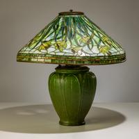 Tiffany Studios New York (American, 1892–1930) — Swirling Daffodil Table Lamp with Grueby Pottery Base