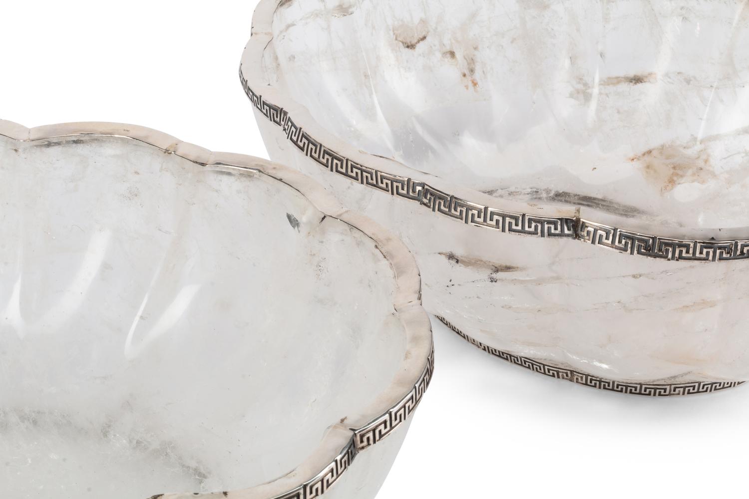 A Pair of Silver Mounted Fluted Rock Crystal Bowls