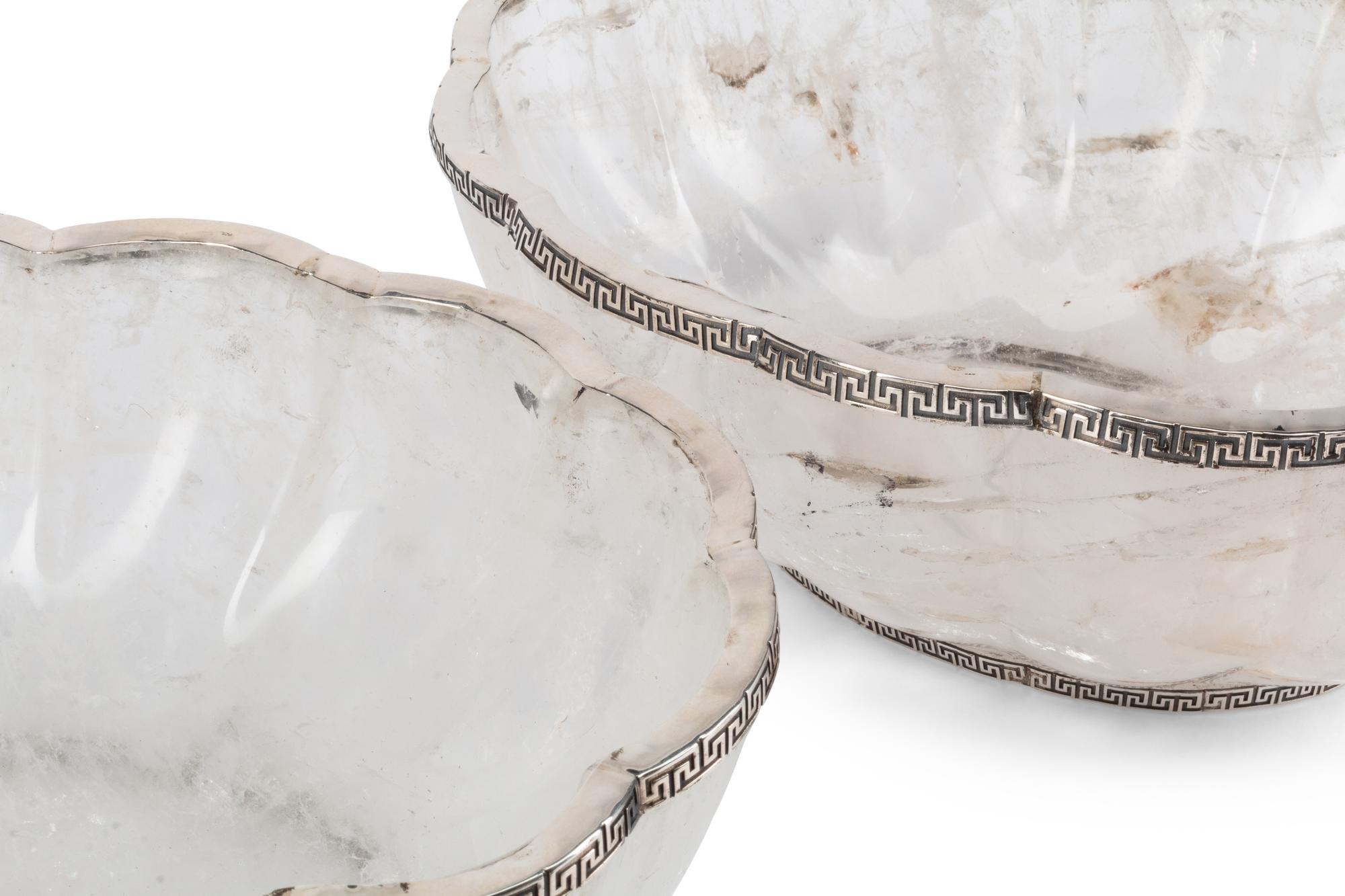 A Pair of Silver Mounted Fluted Rock Crystal Bowls