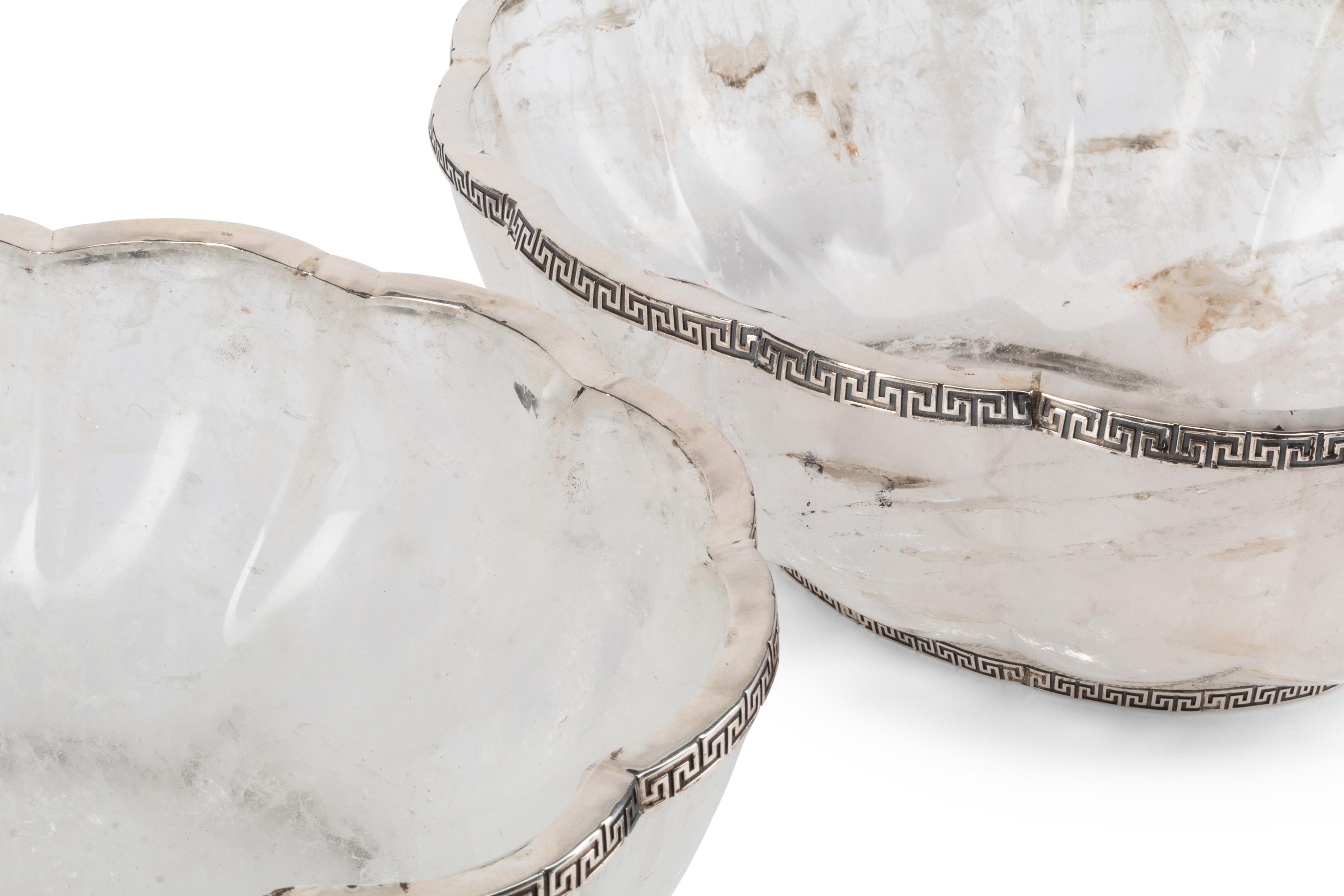 A Pair of Silver Mounted Fluted Rock Crystal Bowls