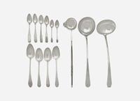 A collection of thirteen silver serving utensils and flatware, various makers, primarily New York, NY, circa 1780-1810