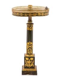 A Louis Philippe Gilt and Green Japanned Tôle Fluid Lamp Converted to Electricity