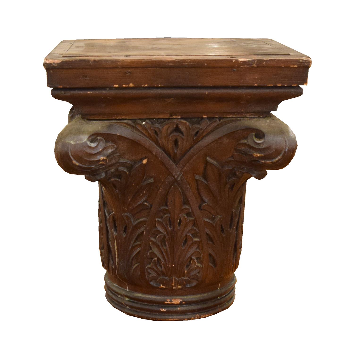 A Carved Wood Capital 10.5" W x 10.5" D x 12.5" H — United States, Late 19th Century