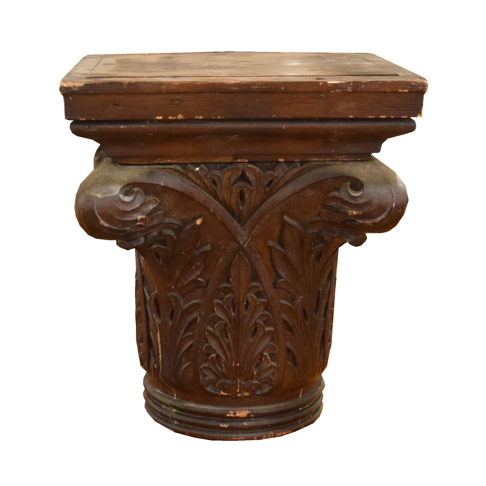 A Carved Wood Capital 10.5" W x 10.5" D x 12.5" H — United States, Late 19th Century