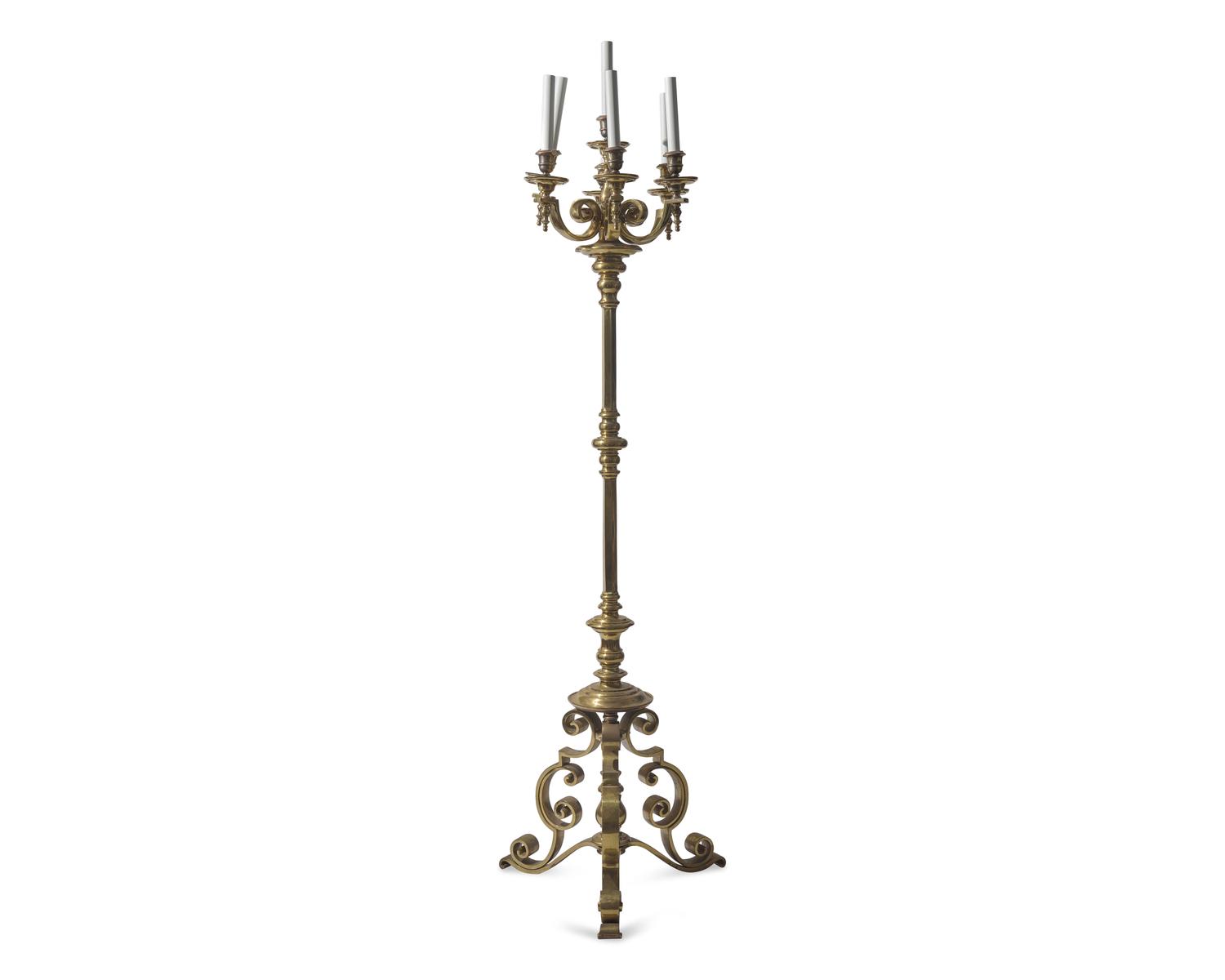 An Impressive Seven-Light Bronze Torchiere Used at Independence Hall, Philadelphia, PA, Circa 1930-1956