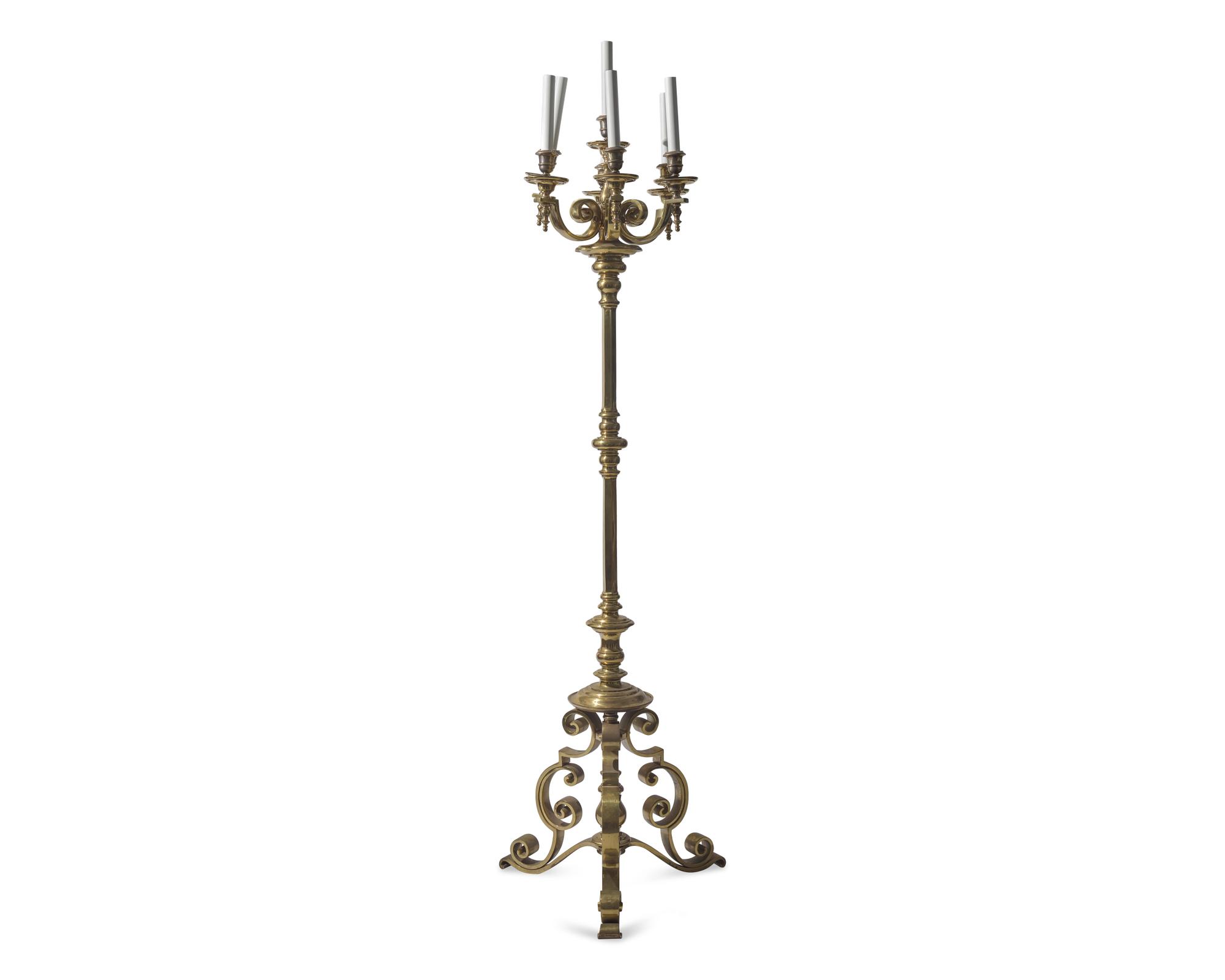 An Impressive Seven-Light Bronze Torchiere Used at Independence Hall, Philadelphia, PA, Circa 1930-1956