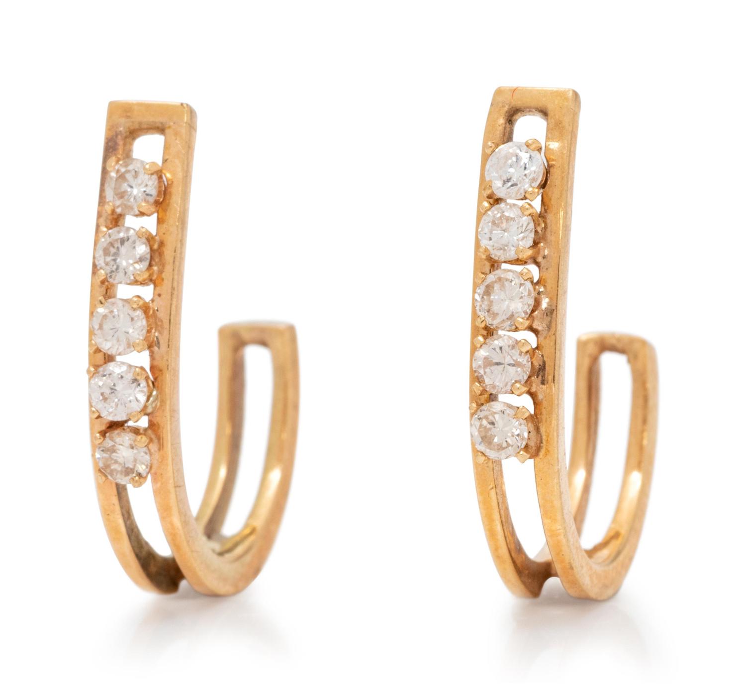 A Pair of Yellow Gold and Diamond Earrings,