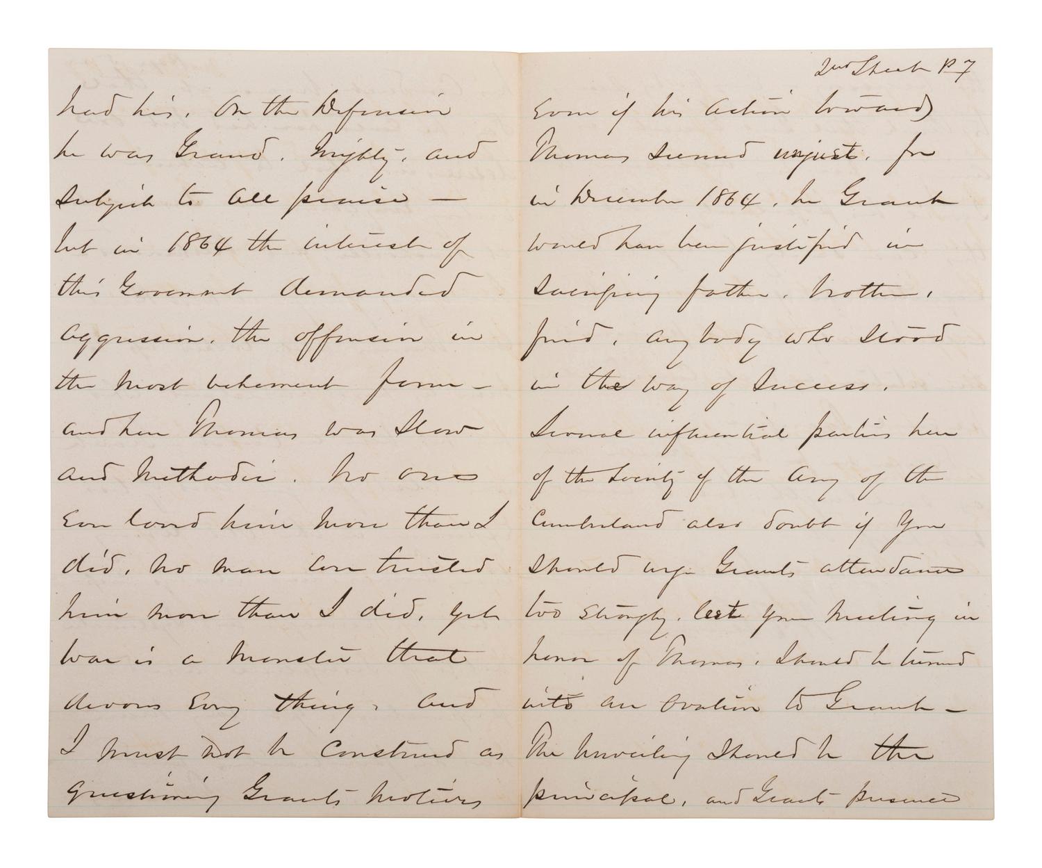[CIVIL WAR]. SHERMAN, William Tecumseh (1820-1891). Autograph letter signed ("W.T. Sherman"), as Commanding General of the US Army, to General Henry M. Cist (1839-1902). Washington, D.C. 2 November 1879.