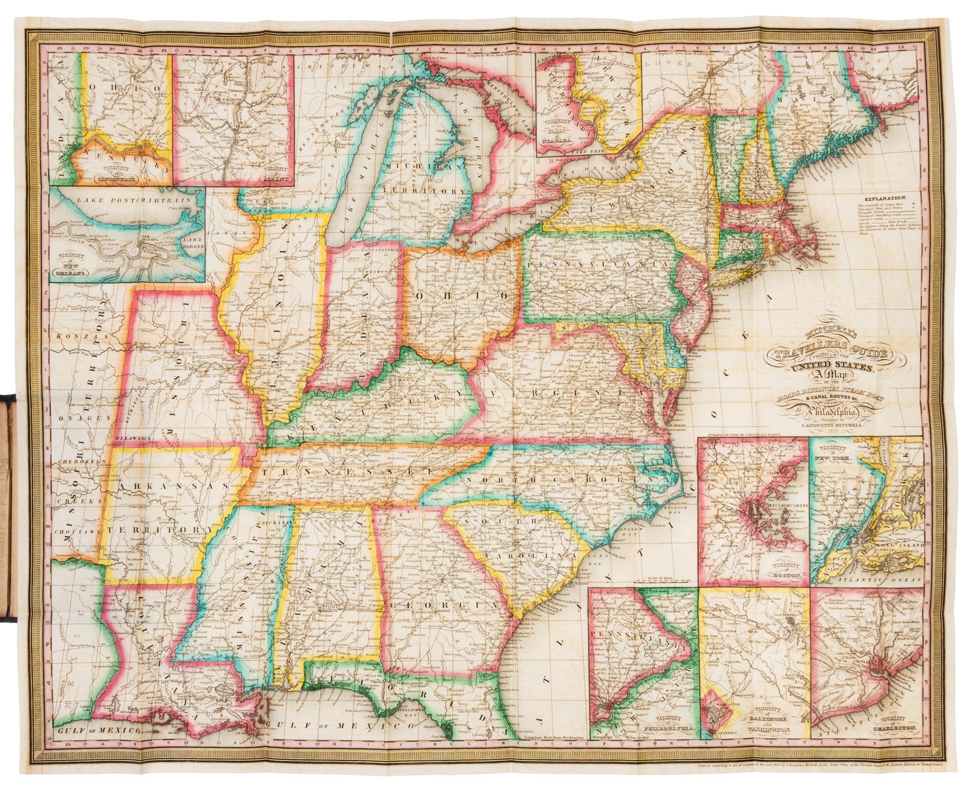 MITCHELL, S.A. Mitchell's Travellers Guide Through the United States. A Map of the Roads, Distances... &c. 1833. THE GRAFF COPY.