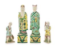 Four Famille Verte Porcelain Figures Height of tallest 12 3/4 inches. — QING DYNASTY (1644-1911)