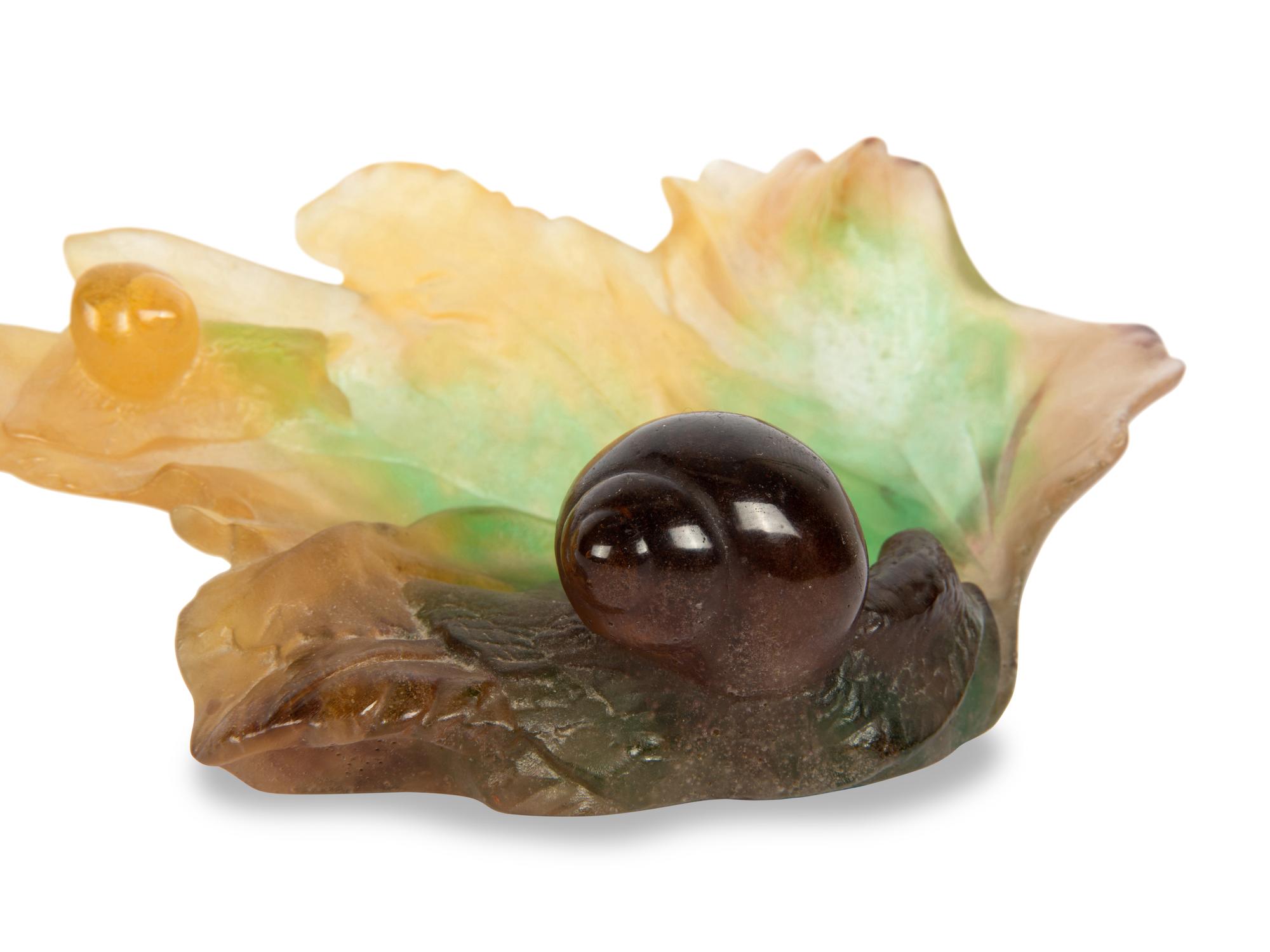 A Daum Pate-de-Verre Maple Leaf Tray