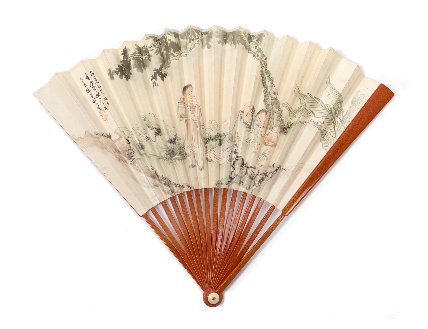 A Chinese Ink and Color Painting on Paper Fan
