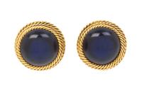 A Pair of Chanel Blue Glass Earclips, 1" x 1".