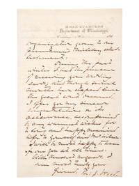 [CIVIL WAR]. WOOD, General Thomas J. (1823-1906). Autograph letter signed ("Th: J. Wood") to Bvt. Maj. Gen. J.H. Wilson, regarding the reinstatement of Gen. U.S. Grant's command of the "Army of the Tennessee." Vicksburg, MS, 12 July 1866.