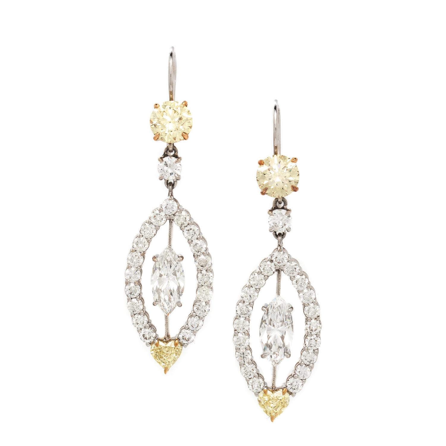 BICOLOR GOLD, YELLOW DIAMOND, AND DIAMOND EARRINGS