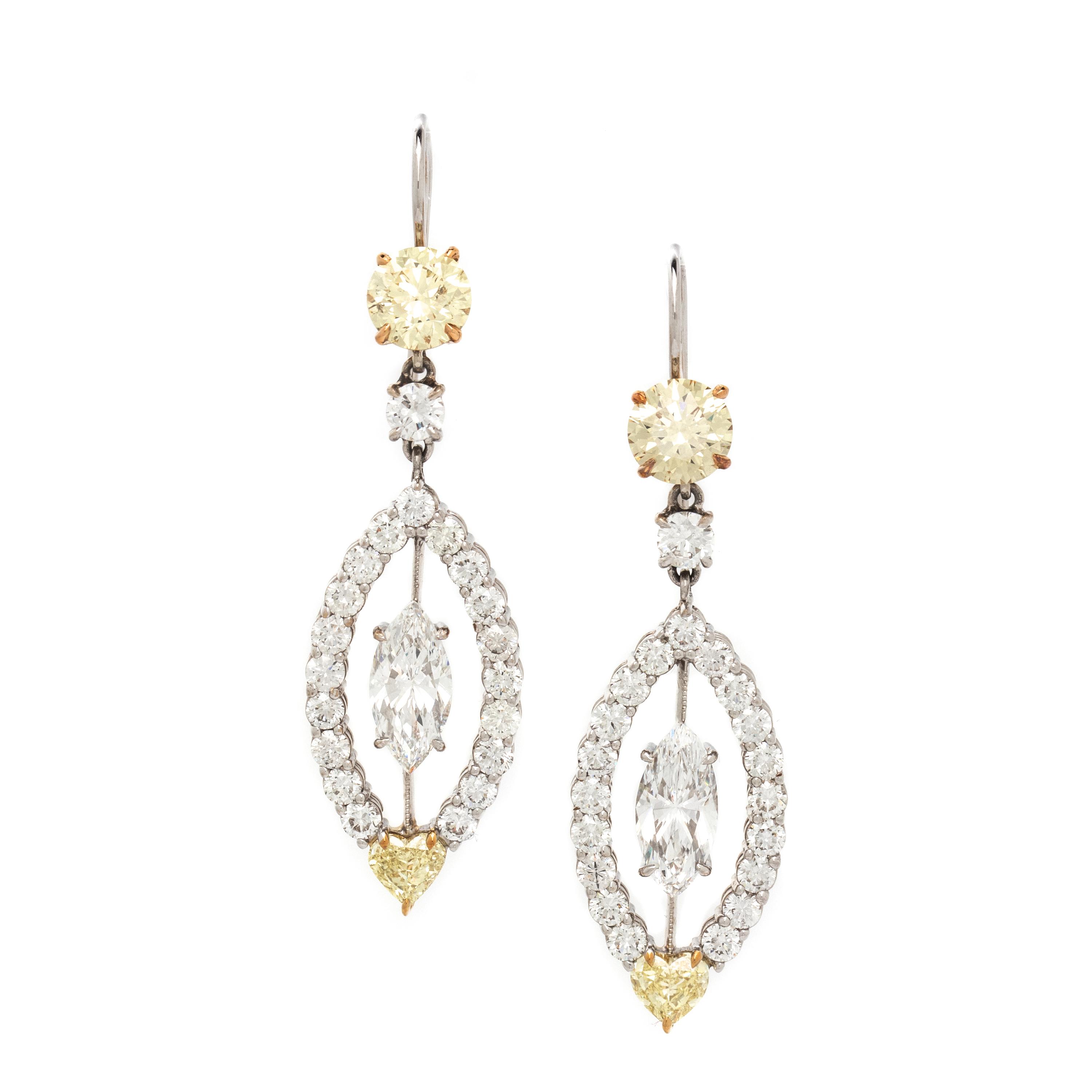 BICOLOR GOLD, YELLOW DIAMOND, AND DIAMOND EARRINGS