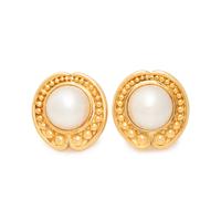 SUSAN BERMAN, YELLOW GOLD AND CULTURED MABE PEARL EARCLIPS