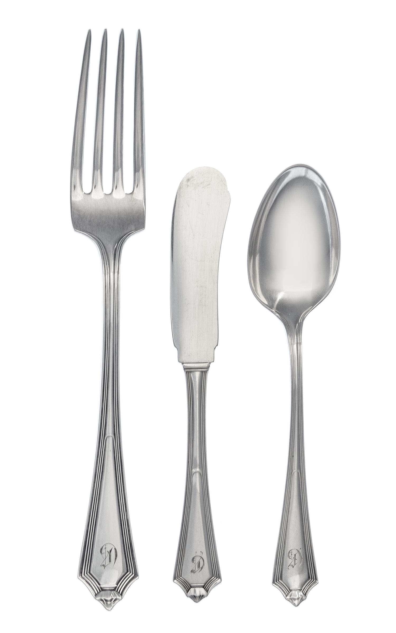 An American Silver Partial Flatware Service, Gorham Mfg. Co., Providence, RI, Second Half 20th Century, Plymouth pattern with a script