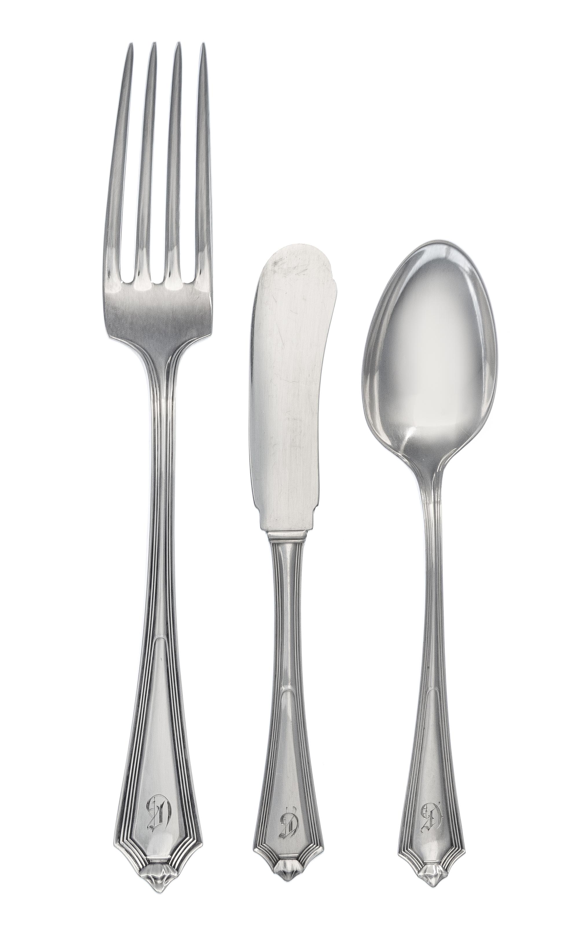 An American Silver Partial Flatware Service, Gorham Mfg. Co., Providence, RI, Second Half 20th Century, Plymouth pattern with a script