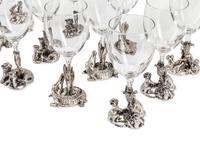 A Set of Fourteen Arthur Court Silvered Pewter and Glass Wine Stems