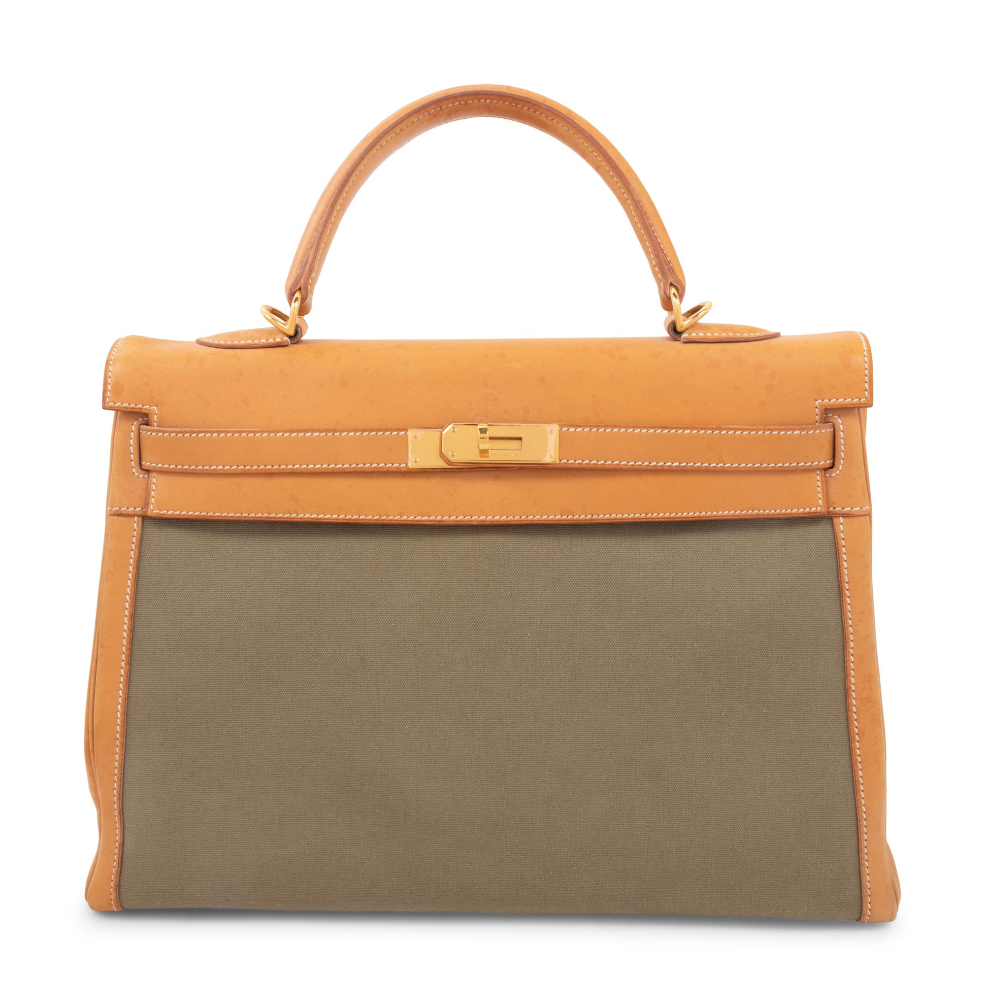 Hermès Leather and Canvas 35cm Kelly Bag, 2007