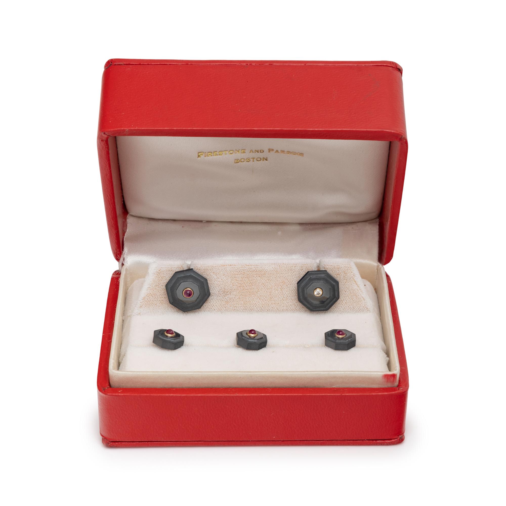 TRIANON, HEMATITE, RUBY AND DIAMOND DRESS SET