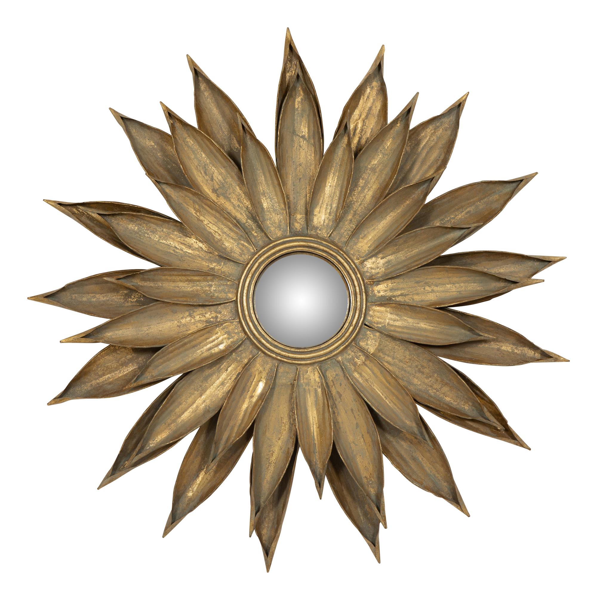 A Pair of Gilt Metal Sunflower Convex Mirrors