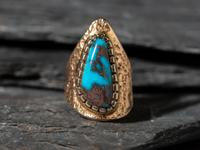 Bisbee Turquoise and 14K Gold Tufa Cast Shield Ring