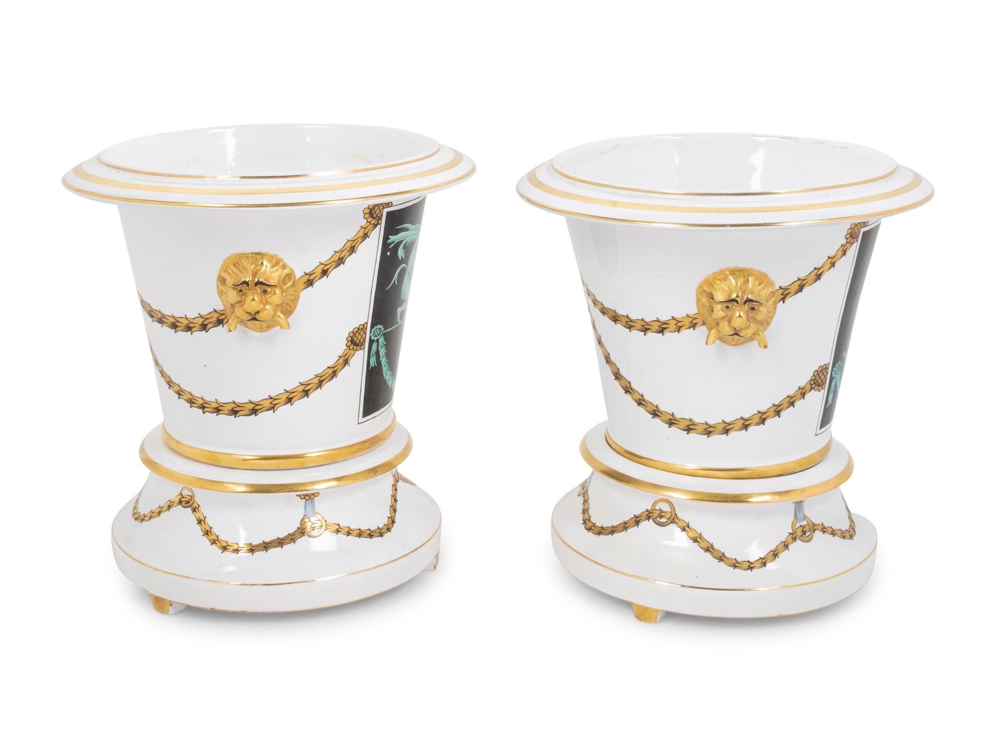 A Pair of Italian Porcelain Cache Pots in the Style of Gio Ponti