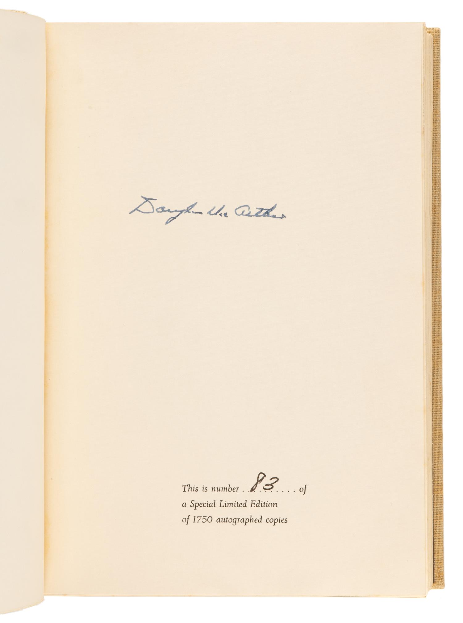 MacARTHUR, Douglas (1880-1964). Reminiscences. New York, Toronto, and London: McGraw-Hill Book Company, 1964.