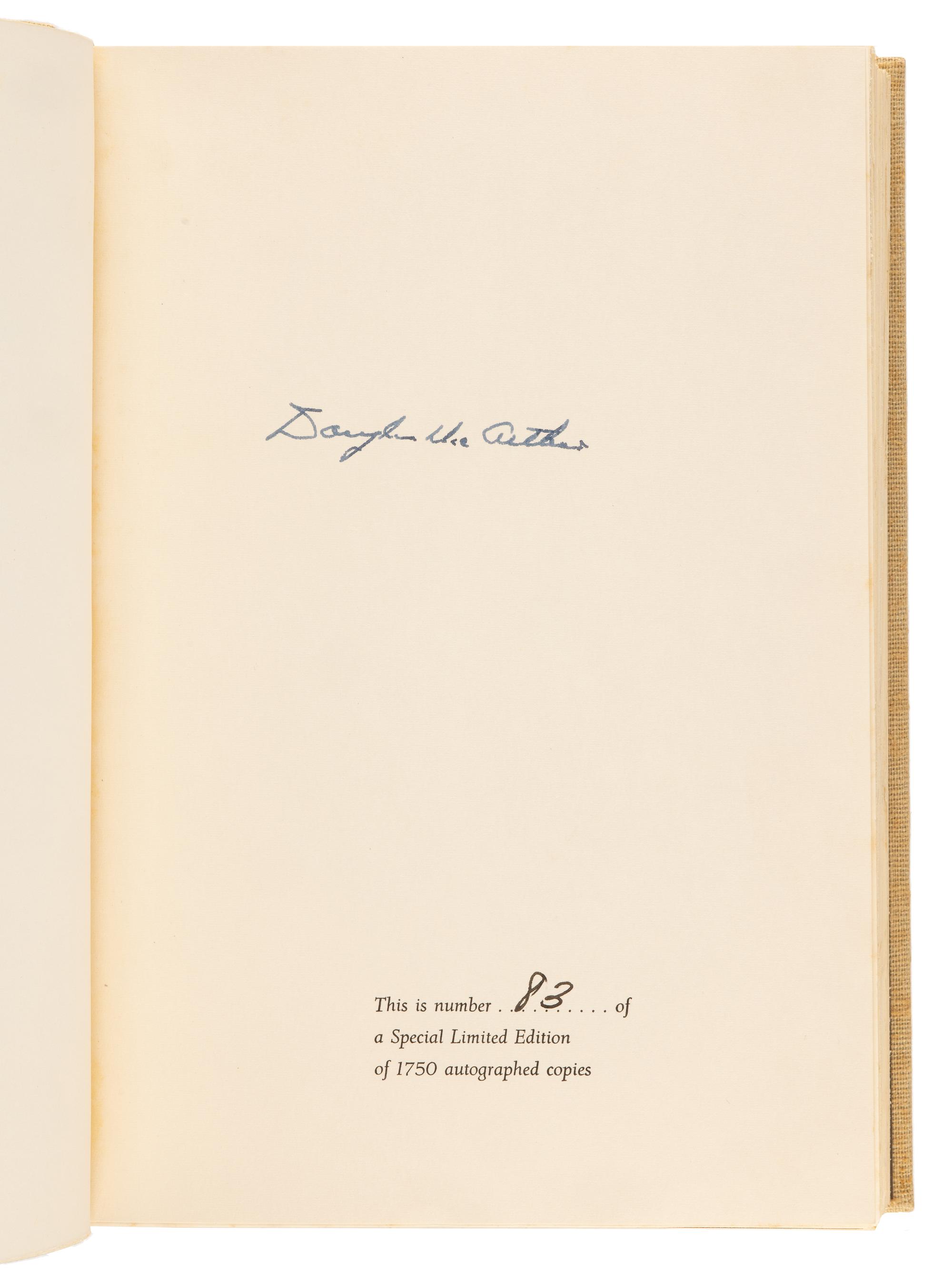 MacARTHUR, Douglas (1880-1964). Reminiscences. New York, Toronto, and London: McGraw-Hill Book Company, 1964.