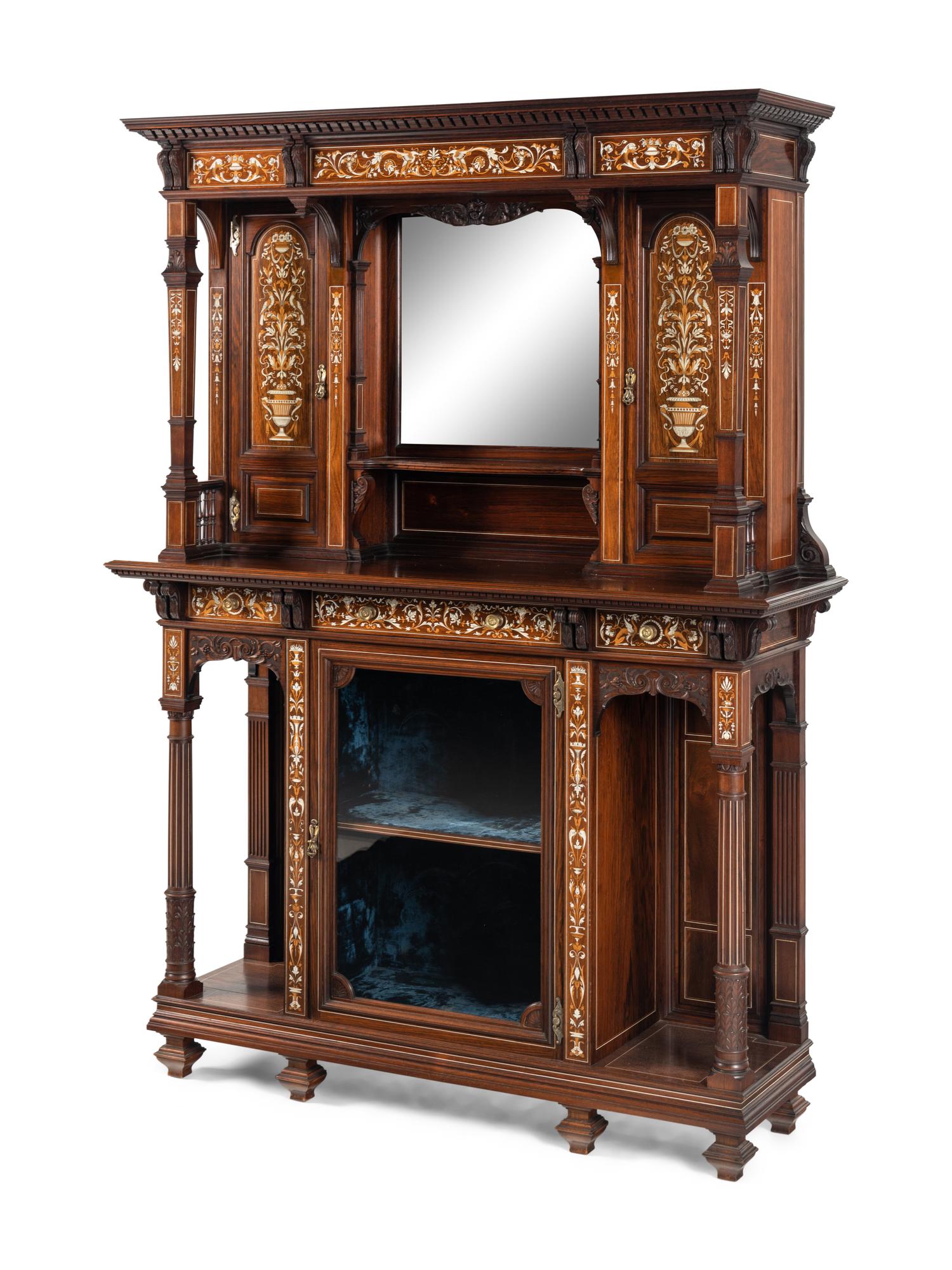 An English Rosewood, Marquetry and Bone Inlaid Cabinet
