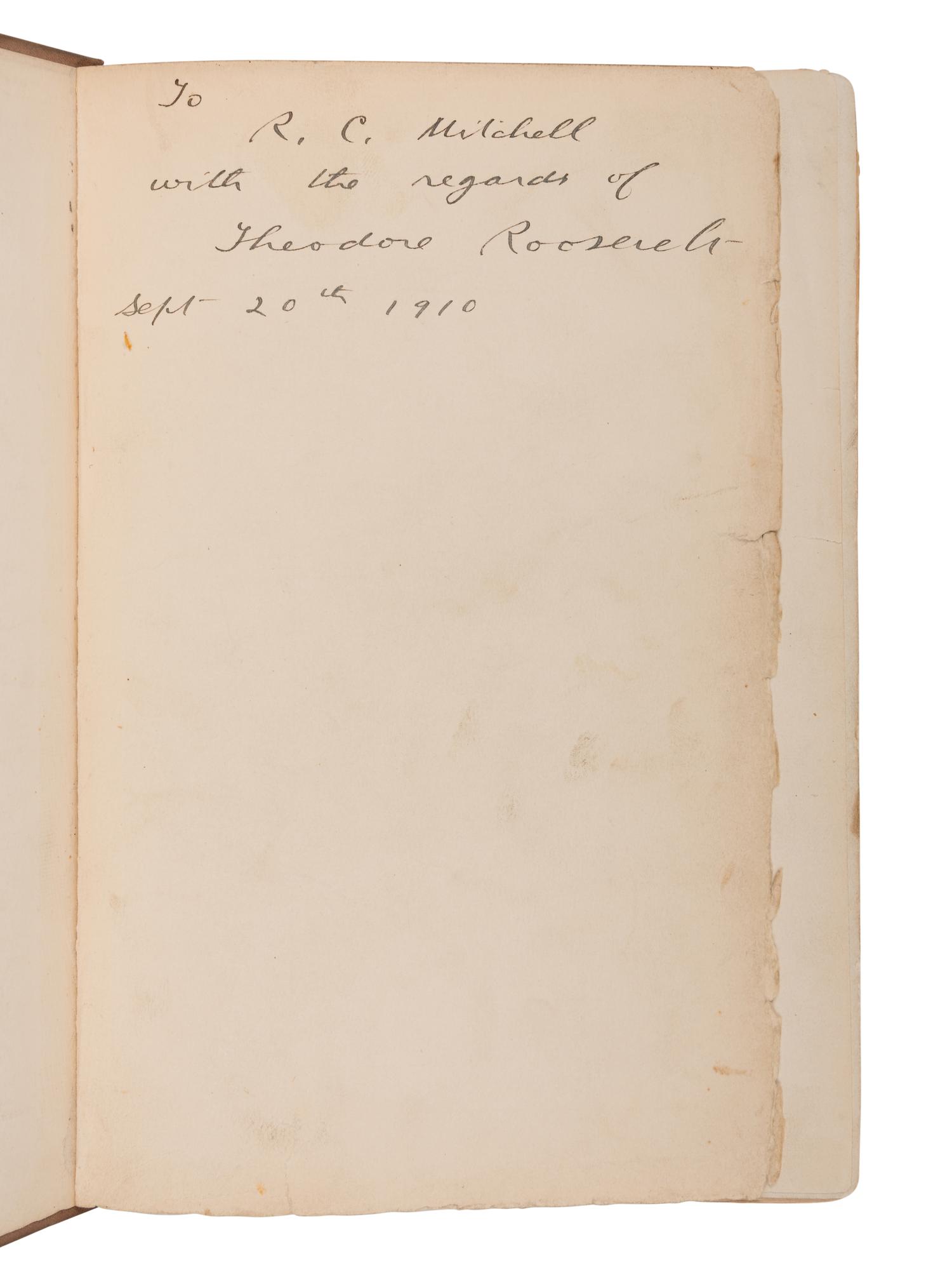 ROOSEVELT, Theodore (1858-1919). African Game Trails. An account of the African wanderings of an American hunter-naturalist . New York: Charles Scribner's Sons, 1910.