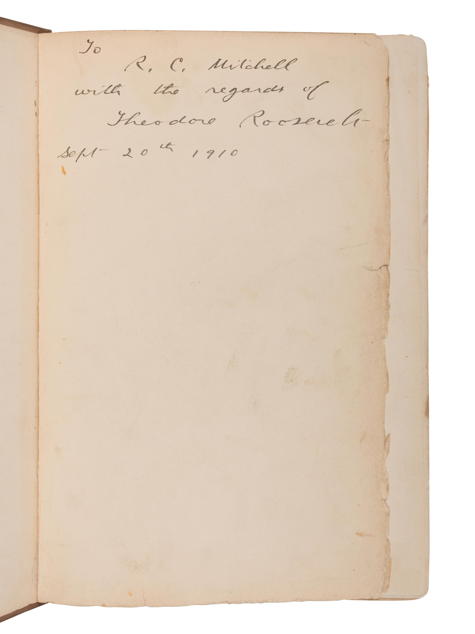 ROOSEVELT, Theodore (1858-1919). African Game Trails. An account of the African wanderings of an American hunter-naturalist . New York: Charles Scribner's Sons, 1910.