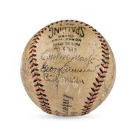 A 1932 Philadelphia Athletics Team Signed Autograph Baseball Featuring Jimmie Foxx, Eddie Collins, Connie Mack, Lefty Grove and Al Simmons (JSA Letter of Authenticity)