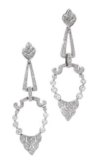 A Pair of Platinum and Diamond Drop Earrings, 5.80 dwts.