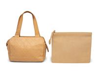 Chanel Tan Lambskin Handbag and Pouch