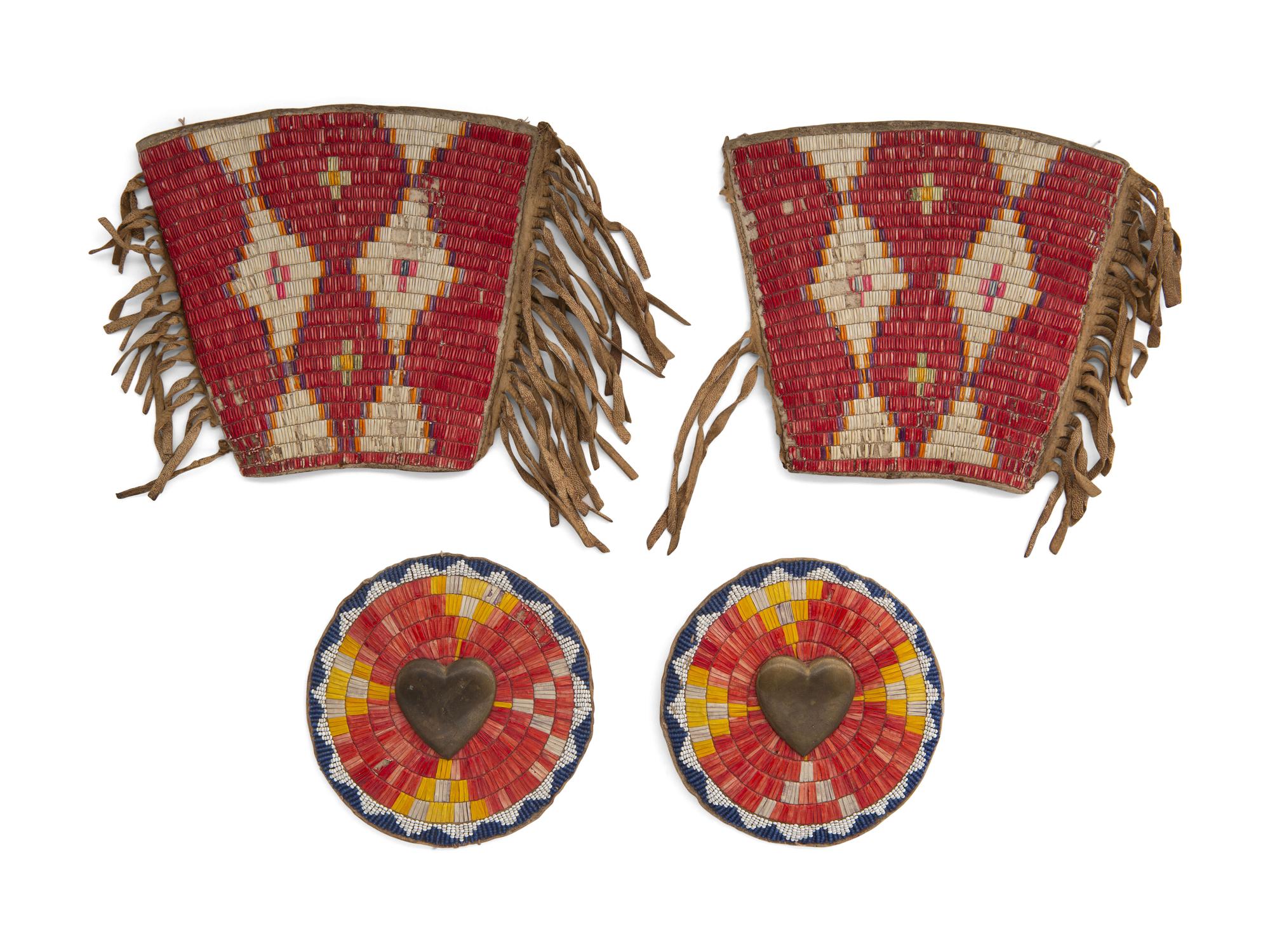 Sioux Quilled Hide Cuffs and Parade Rosettes