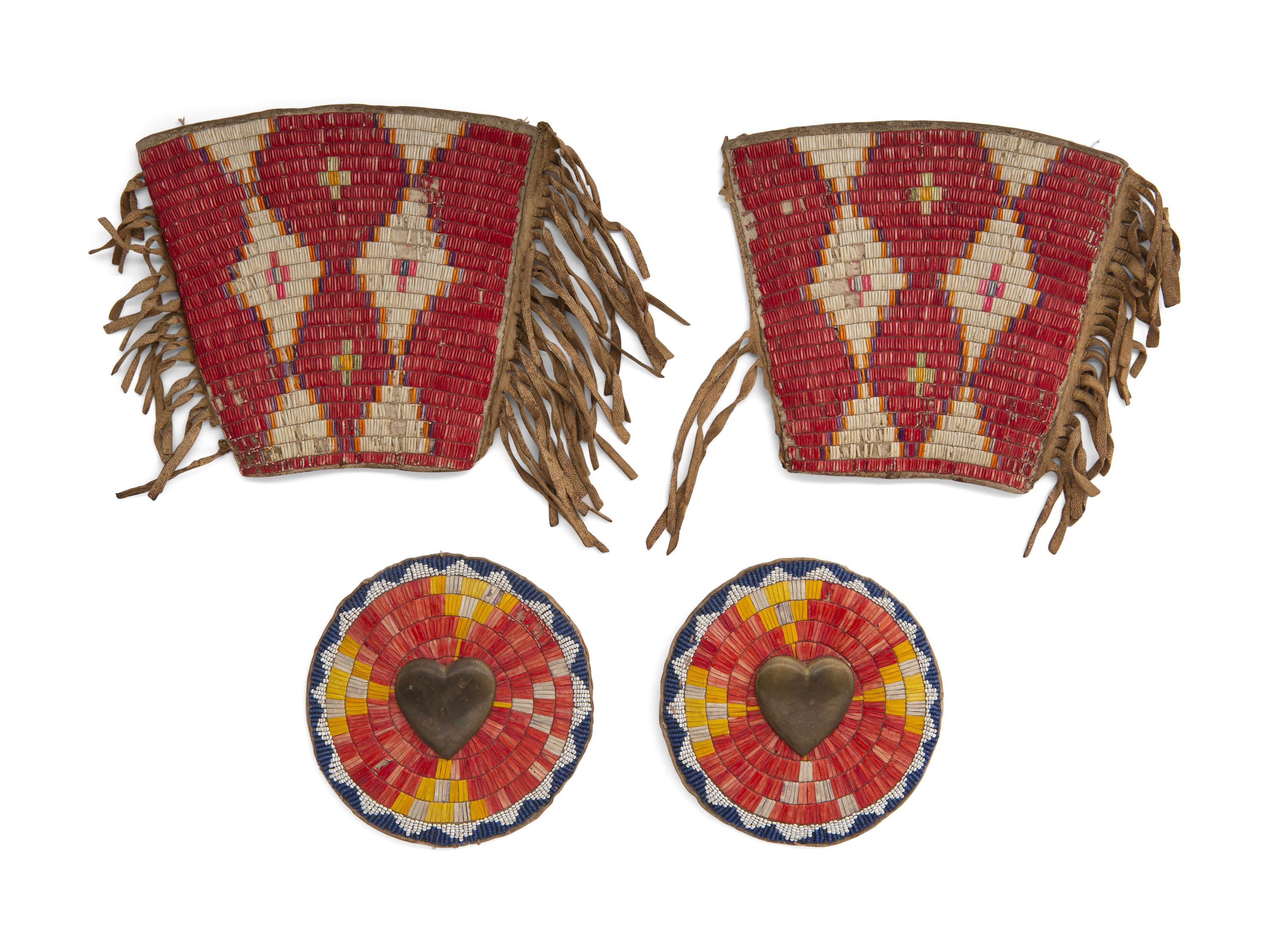 Sioux Quilled Hide Cuffs and Parade Rosettes
